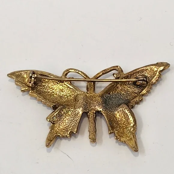 Cloisonne Enamel Pink Blue Butterfly Brooch Pin Gold Tone Vintage Jewelry - Picture 3 of 4